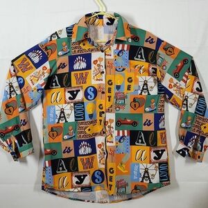 SHEIN Multicolor Graphic Patchwork Button-Down Shirt